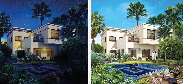 Sharjah Garden City Residential Villas - Day and Night View