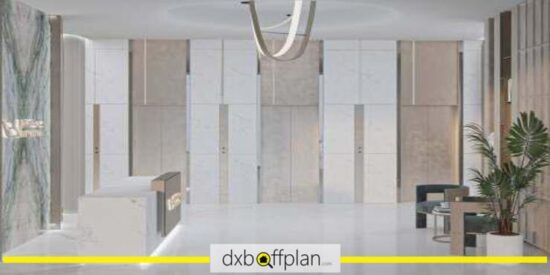 Binghatti Galaxy Apartments: Contemporary lobby entrance with elegant decor.