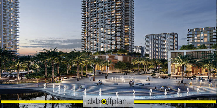 Exterior view of Address Residences at Dubai Creek Harbour showcasing modern glass facade and luxury design