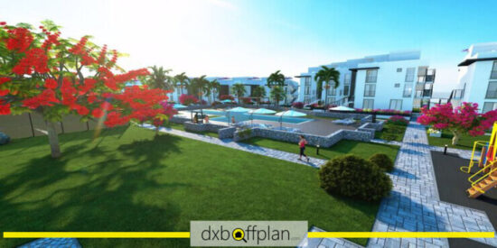 Well-maintained open garden spaces at Atlantis Villas & Apartments providing a peaceful retreat.