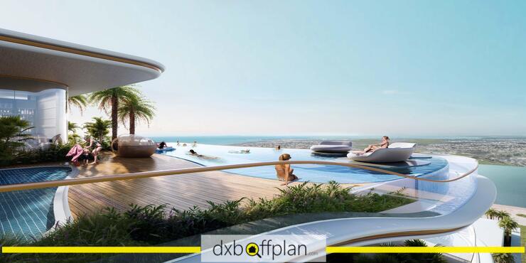 Beach Walk Residence 3 rooftop infinity pool overlooking Dubai Islands.