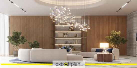 Dusk by Binghatti Developers: Stylish lounge area featuring contemporary furnishings and a warm, inviting atmosphere for residents.