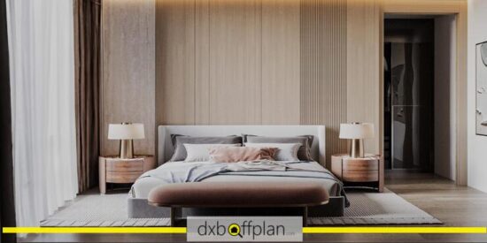 Dusk by Binghatti Developers: Cozy guest bedroom with stylish decor and soft lighting, creating a warm ambiance.