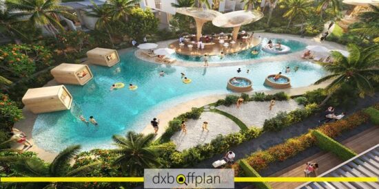 Damac Sun City: Vibrant community pool area with modern amenities and inviting atmosphere.