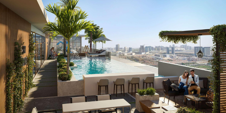 Infinity pool with Baja shelf and scenic views at Gardens 2.