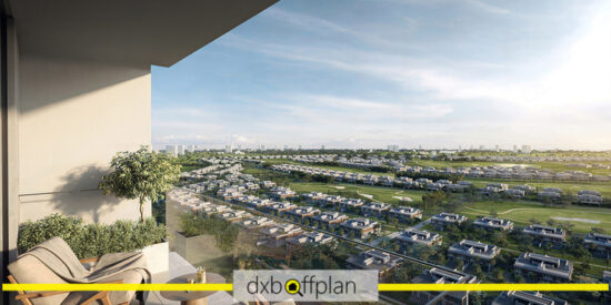 Golf Hillside at Dubai Hills Estate: Panoramic community view showcasing lush greenery and modern homes.