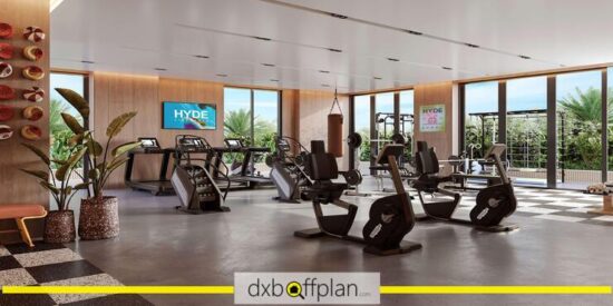 Hyde Residences: Expansive fitness center with modern equipment and yoga space.