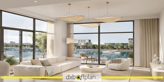 Spacious living room at Pier Point featuring modern decor and floor-to-ceiling windows