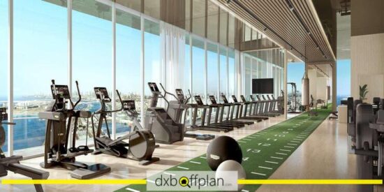 Saria: Modern fitness center featuring state-of-the-art equipment and large windows.