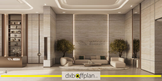 Binghatti Ivory Lobby: Elegant lobby featuring modern furnishings and abundant natural light.