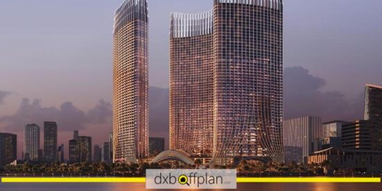 Binghatti Skyrise: aerial view showcasing its unique architectural design.