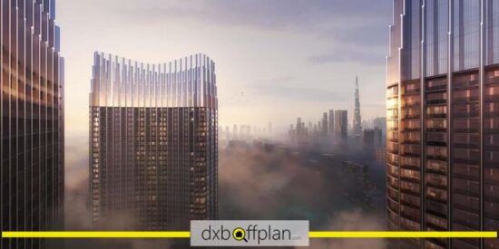 Binghatti Skyrise: with a backdrop of Dubai's iconic Burj Khalifa.