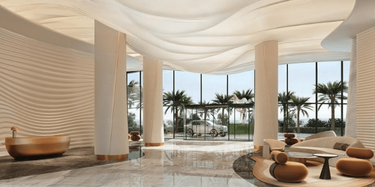 La Mazzoni at Al Marjan Island with a grand, welcoming lobby.