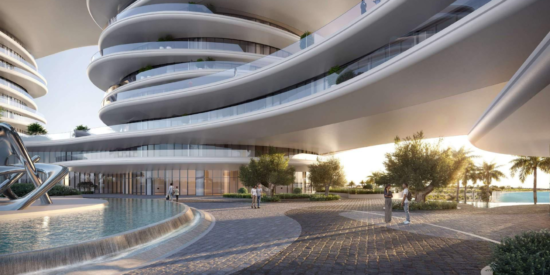 La Mer Apartments: Grand entrance with modern architectural design.