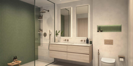 Lacina Residences: Modern bathroom featuring sleek fixtures.