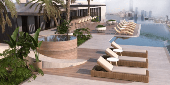 MAK I'Sola Bella Apartments inviting swimming pool area surrounded by lounge chairs