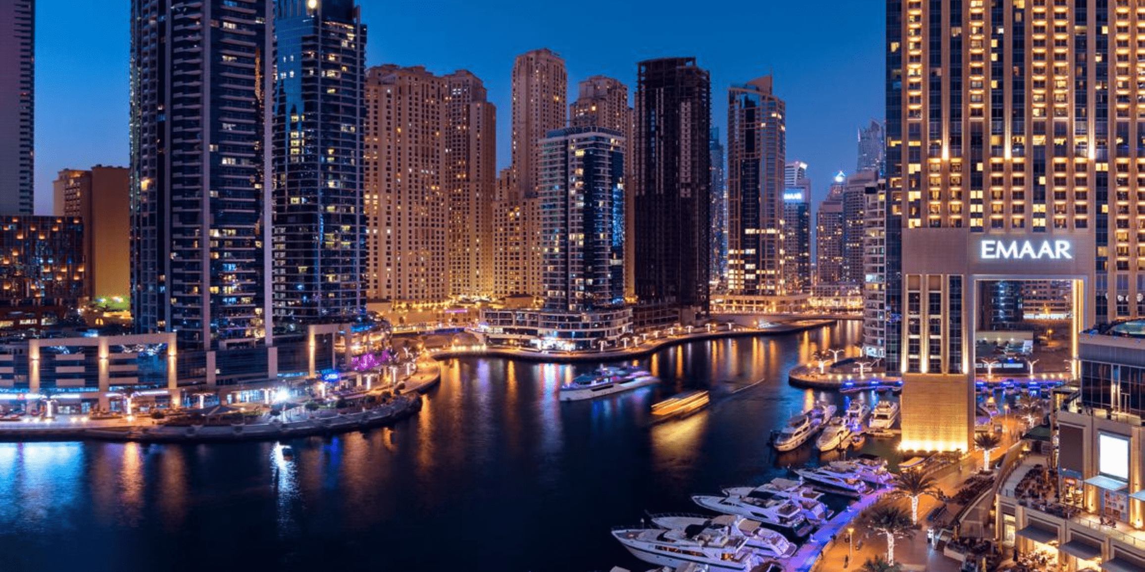 Marina Cove Apartments: Scenic view of Dubai Marina from the waterfront.