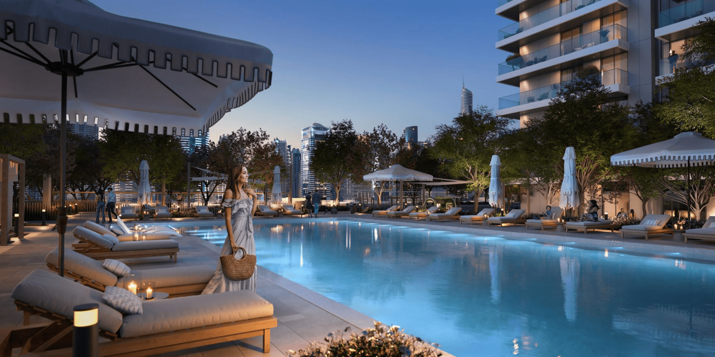 Marina Cove Apartments: Infinity pool with skyline views.