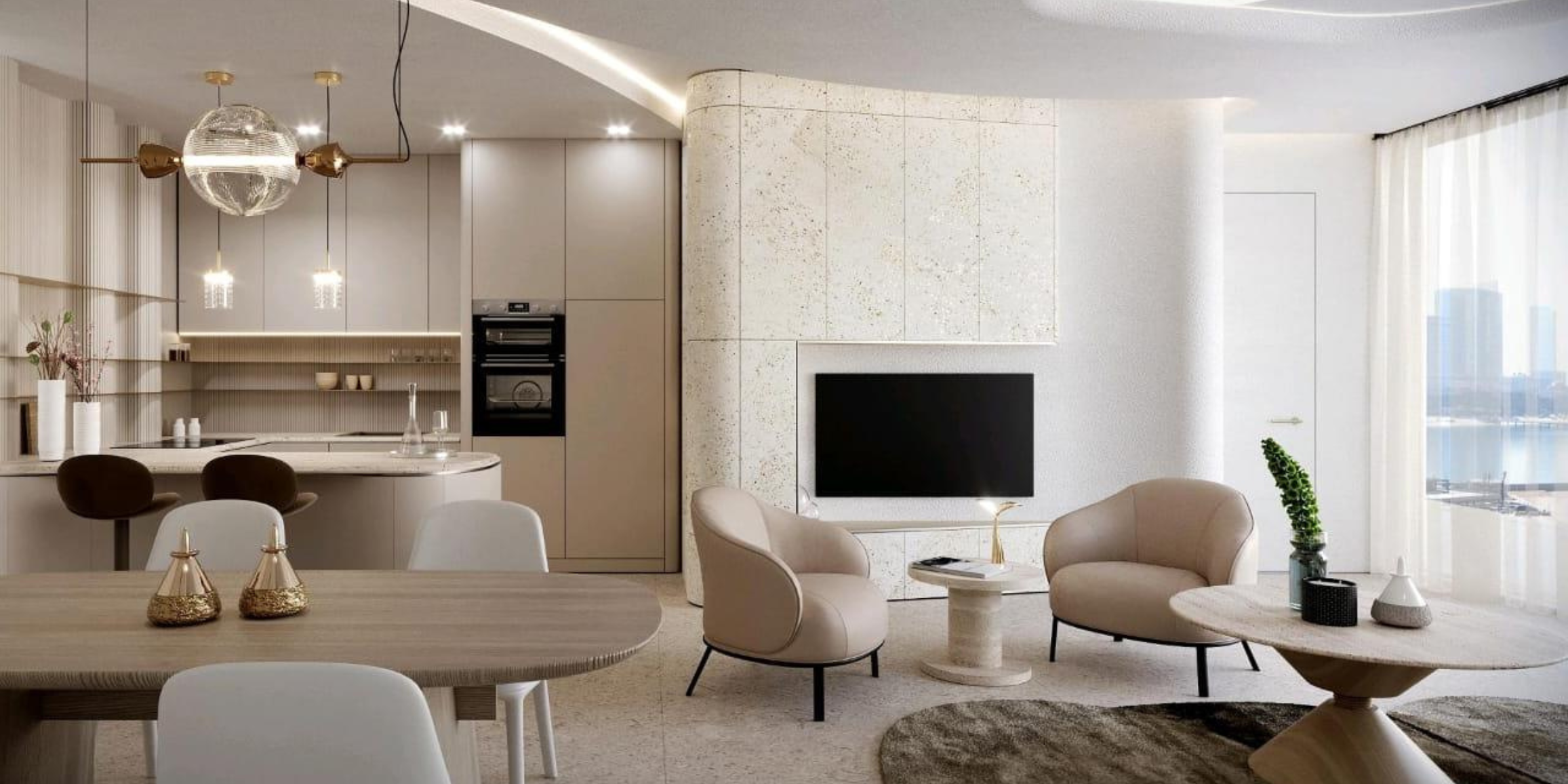 Natuzzi Harmony Residences: Cozy fireplace enhancing living area warmth.