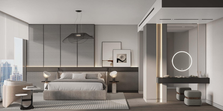 Parkway Apartments: Cozy bedroom with modern furnishings and light.