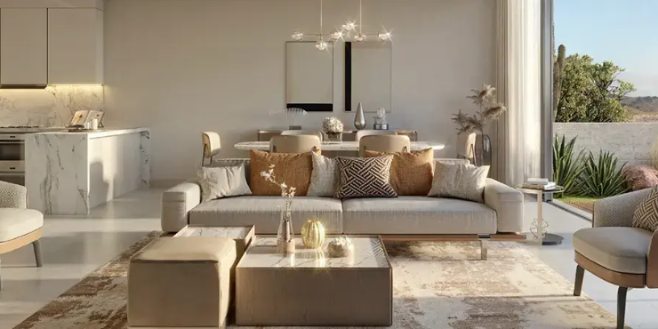 Living room in Aida Oceana with luxurious furnishings and stunning waterfront views.