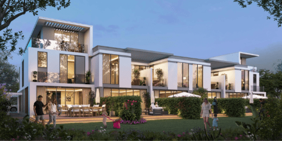 Modern townhouse with private garden and stunning water views at Damac Islands, Dubai.