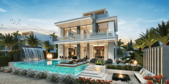 Stunning villa with panoramic water views at Damac Islands, Dubai.