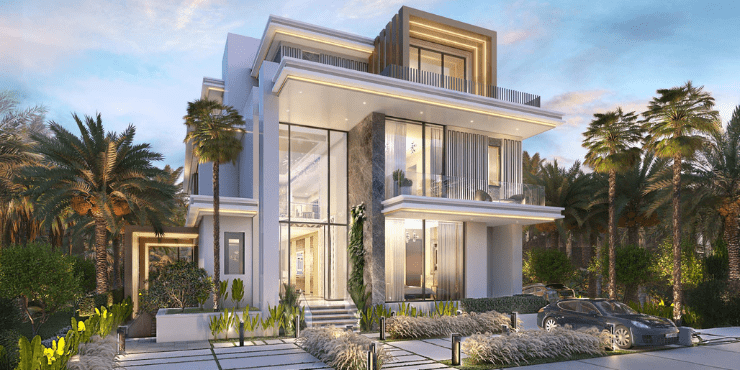 Stunning villa with panoramic water views at Damac Islands, Dubai.