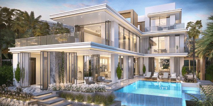 Stunning villa with panoramic water views at Damac Islands, Dubai.