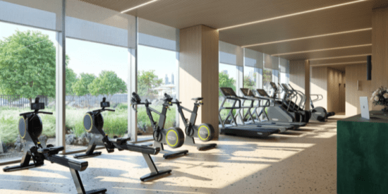 State-of-the-art fitness center with panoramic canal views. 