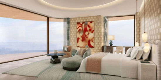 Jumeirah Asora Bay – Elegant bedroom with contemporary design and natural light.