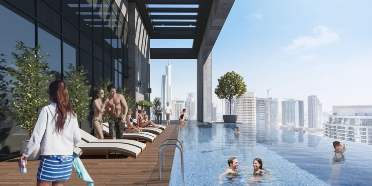 Marina Living Dubai Marina – Infinity pool with stunning city and sea views.