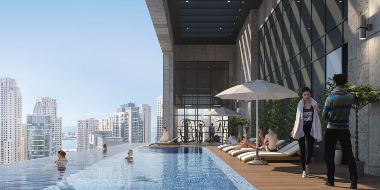 Marina Living Dubai Marina – Infinity pool with stunning city and sea views.