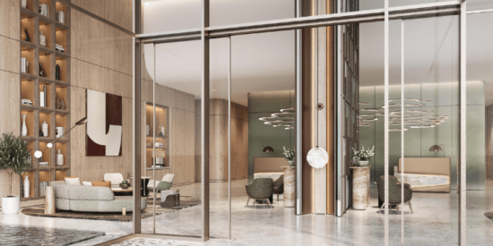 Spacious and welcoming lobby at Marriott Residences JLT with stylish seating areas.