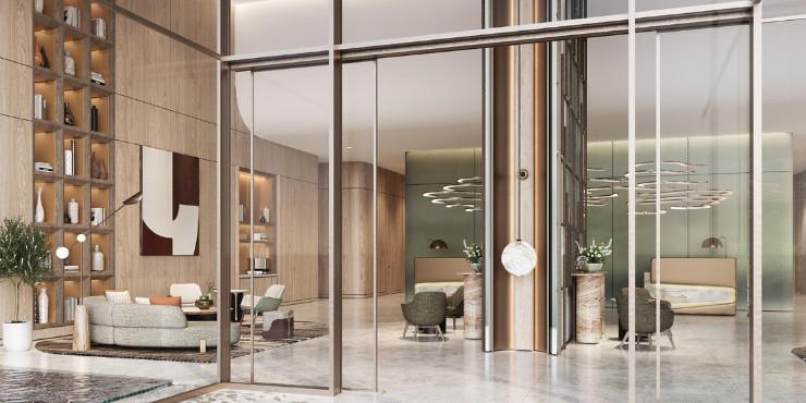 Spacious and welcoming lobby at Marriott Residences JLT with stylish seating areas.