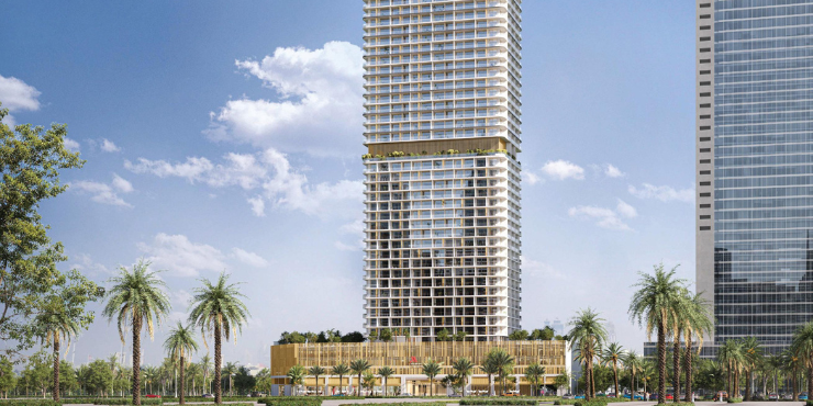 Exterior view of Marriott Residences JLT, highlighting its striking architectural design and impressive height.