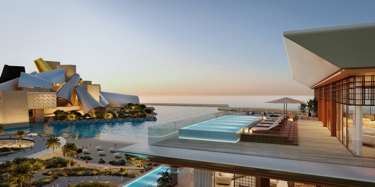 Swimming pool at Nobu Residences – luxurious pool overlooking the ocean.