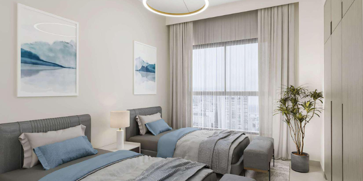 Oasis Tower 3 bedroom: Stylish bedroom in a 2-bedroom apartment.