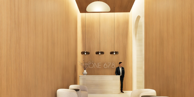 The One 678 Residences: Premium interiors with marble flooring and wooden accents.