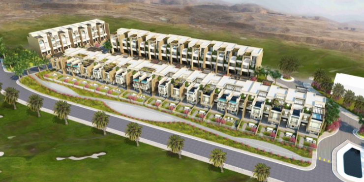 Rose Village townhouses with stunning views of Muscat Hills Golf & Country Club.