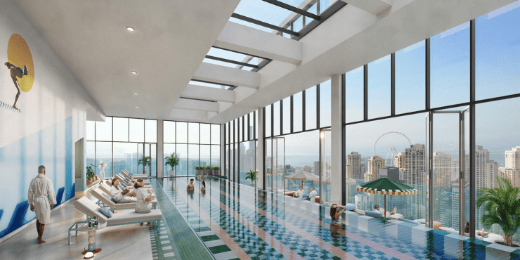 Rove Home Dubai Marina – Rooftop swimming pool with breathtaking views of the Marina and city skyline.