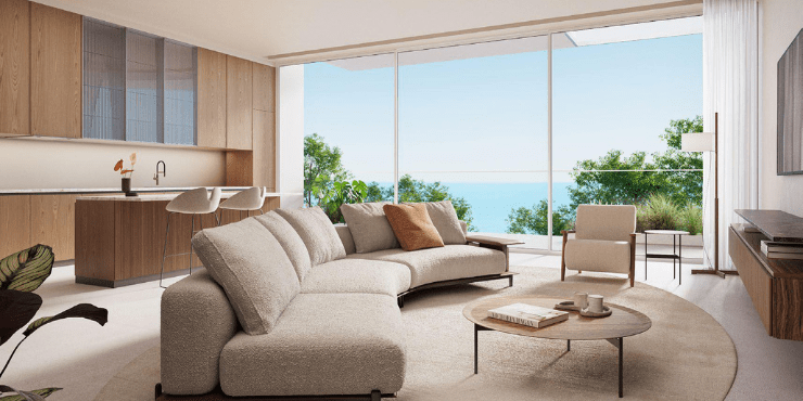 Sealine Residence - Living Room: Modern living room with natural light and elegant finishes.