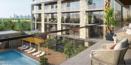 Spacious balcony at Sereno Residences with panoramic views.