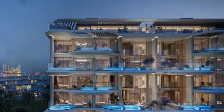 Modern architecture of Vitalia by Pinnacle on Palm Jumeirah, Dubai.