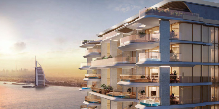 Modern architecture of Vitalia by Pinnacle on Palm Jumeirah, Dubai.