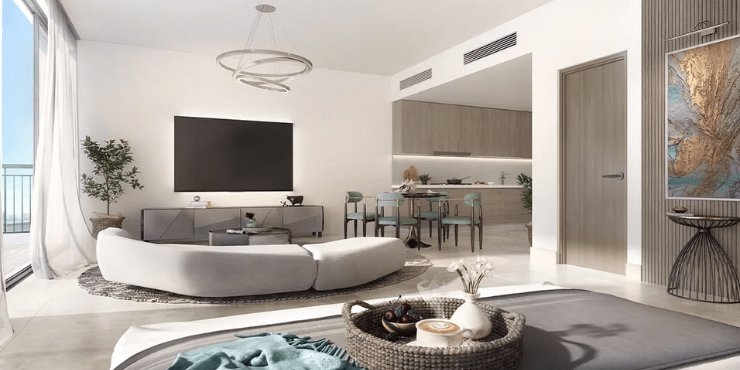 Living room in Yas Golf Collection Residences – spacious interiors with modern design.