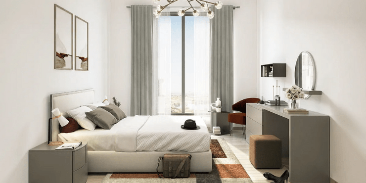 Bedroom in Yas Golf Collection Residences – stylish, furnished apartment with natural light.