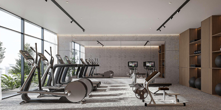 105 Residences at JVC - State-of-the-Art Gym: Fully equipped fitness center with the latest workout equipment.