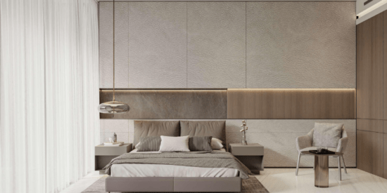 105 Residences at JVC: Serene bedroom with stylish décor.