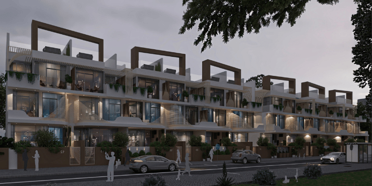 Ashton Park townhouse exterior showcasing modern architecture in Jumeirah Village Circle.